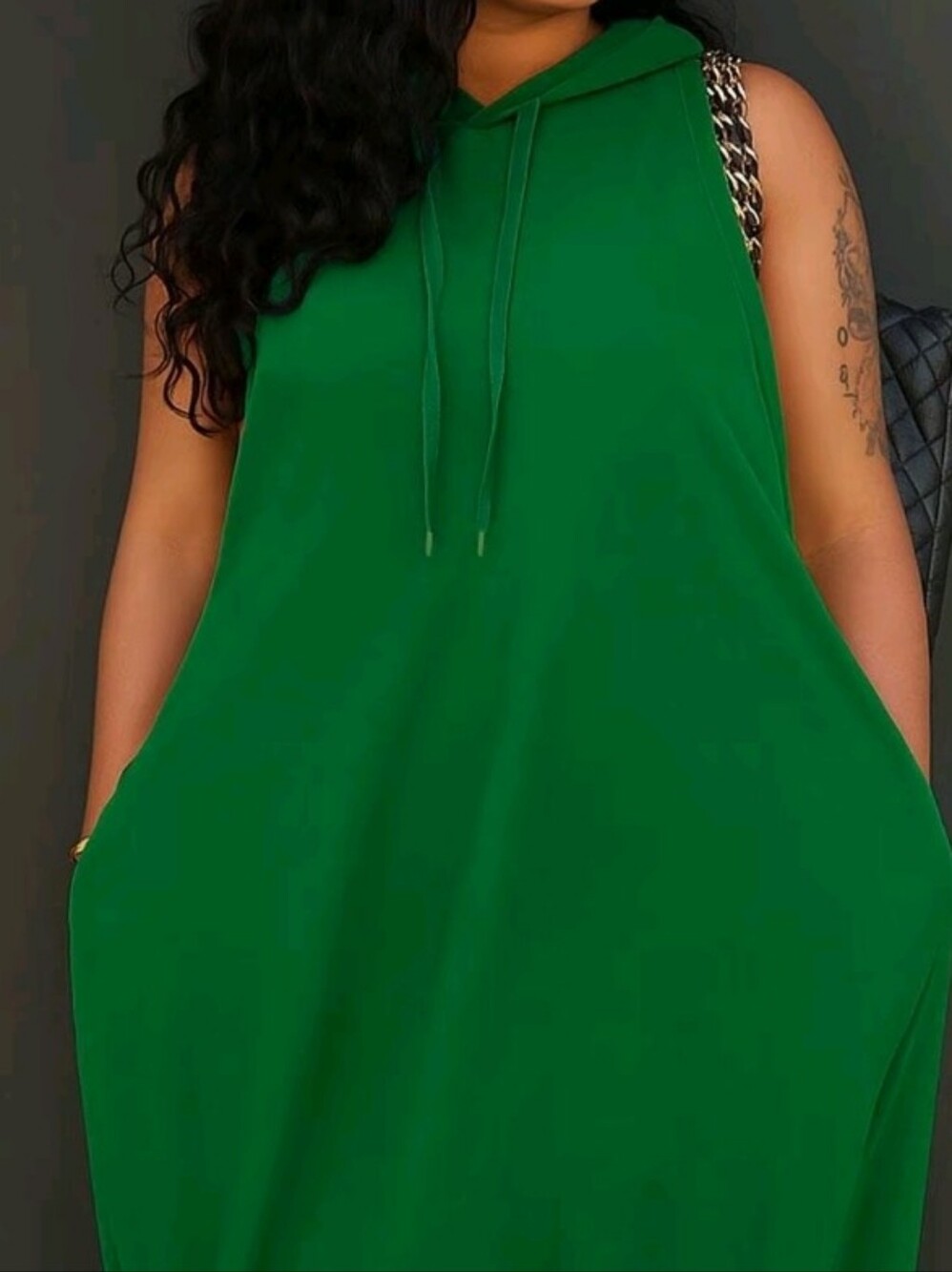 Sleeveless Green Hoodie Dress